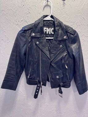 FMC Black Leather Biker Jacket - Women's Classic Moto Style